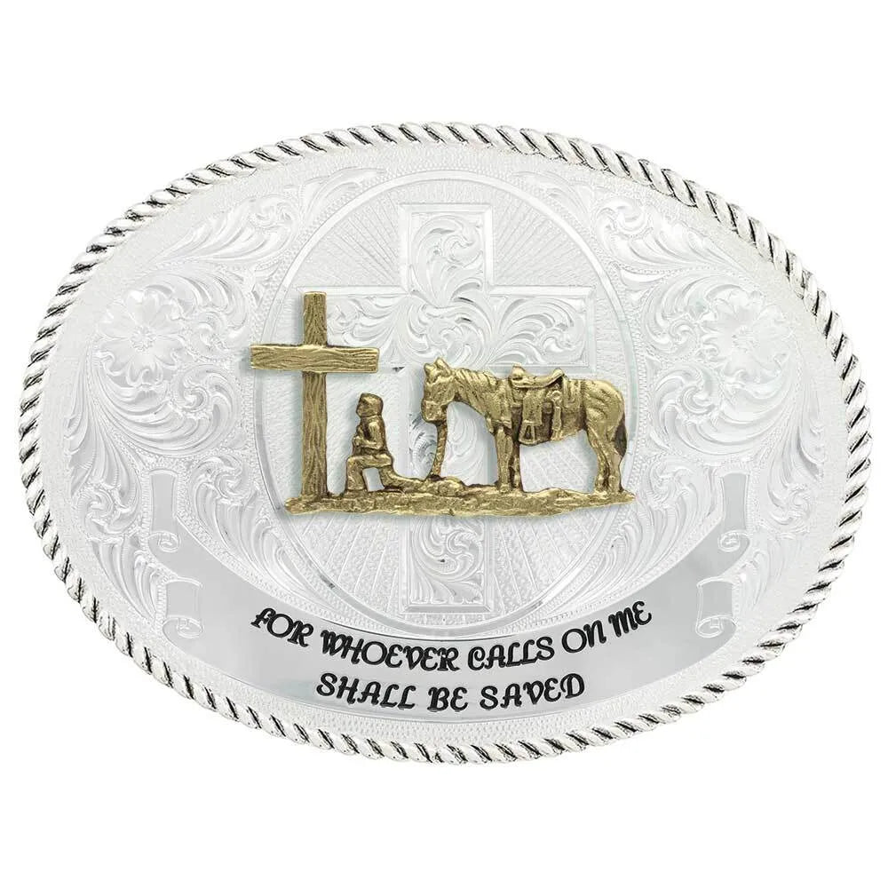 Silver Cross Belt Buckle Western Cowboy Engraved Statement CHRISTIAN COWBOY SCALLOP CROSS 3611-731M MONTANA SILVERSMITHS main image 4